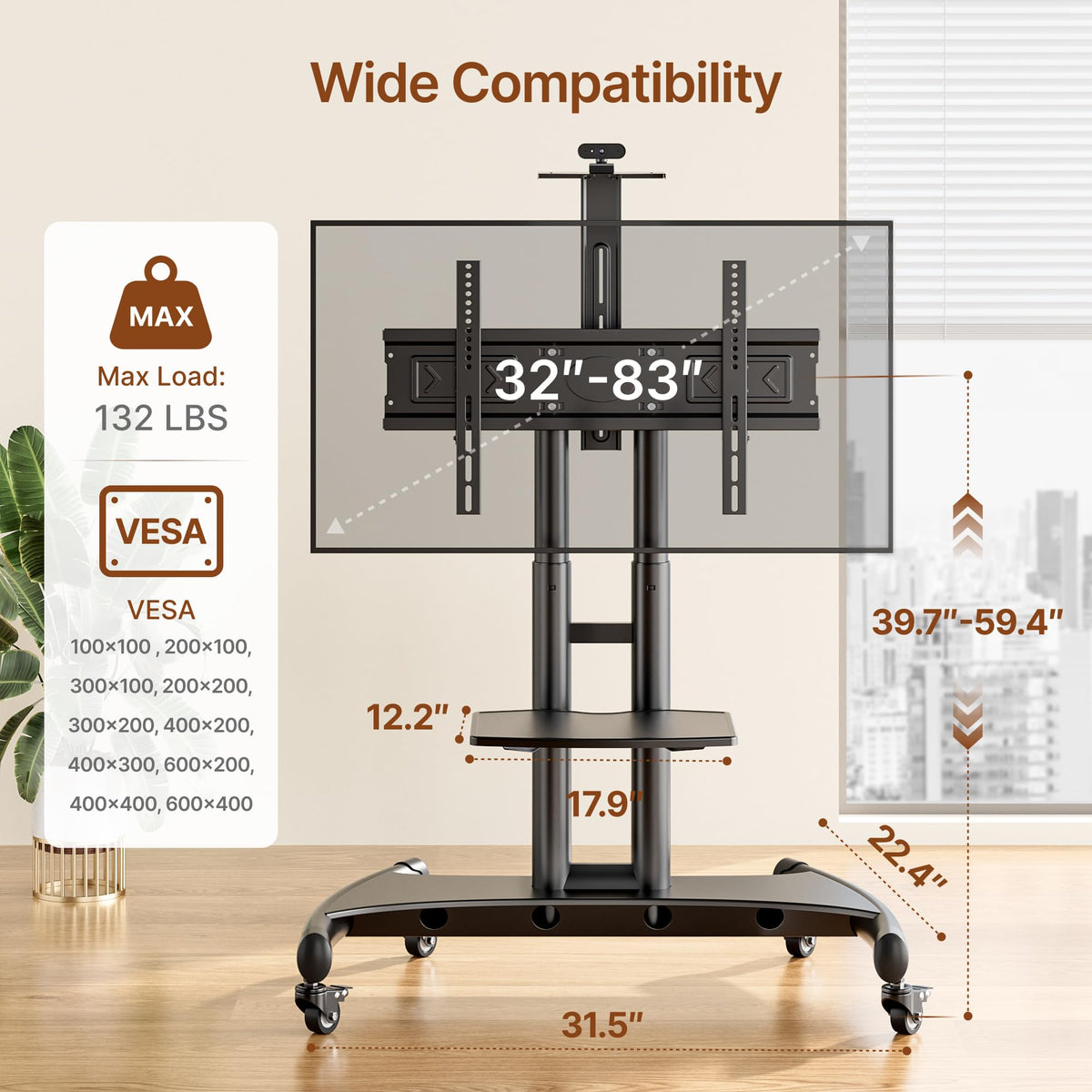 Rolling TV Stand with Shelf for 32-83" TV D410602