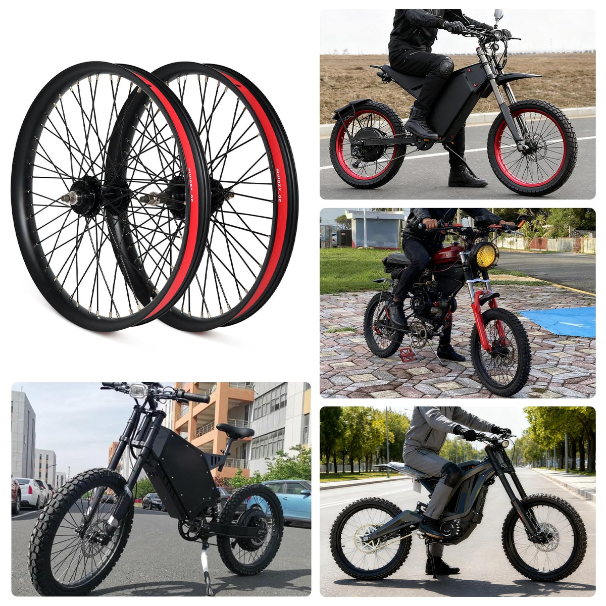 20"/26" Heavy Duty Bike Wheelset, Front and Rear, 12 Gauge 48 Spokes, Double Wall Aluminum Alloy Disc Brake MTB I21130