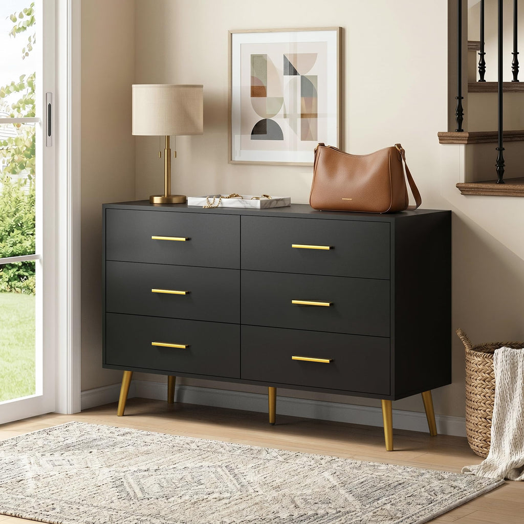 Black 6 Drawer Wood Dresser A87734
