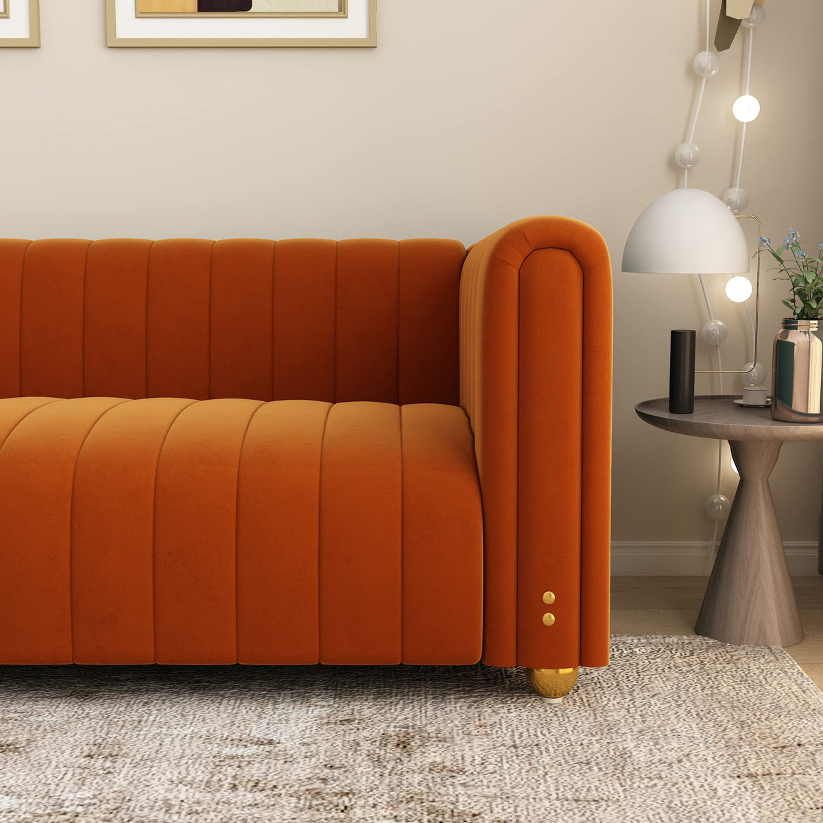 Orange Velvet 3 Seat Sofa N6127