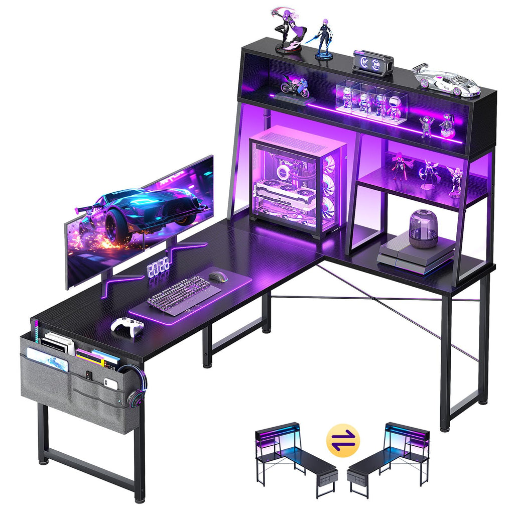 51 Inch L Shaped Gaming Desk with Display Shelves G778874