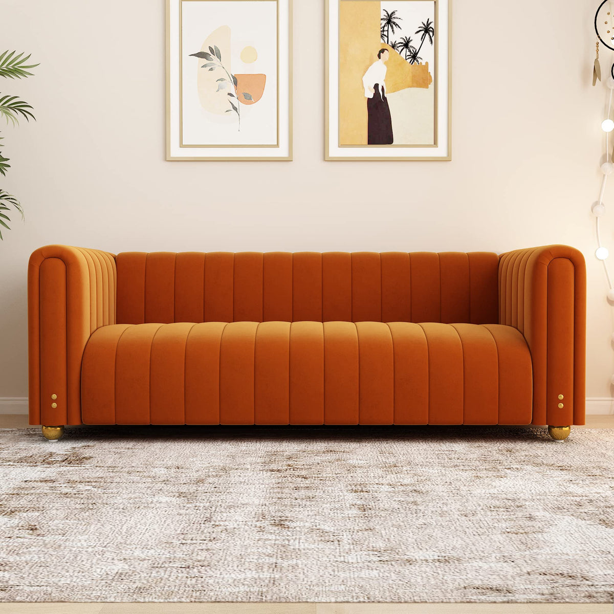 Orange Velvet 3 Seat Sofa N6127