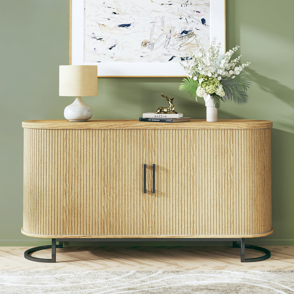 Sideboard Buffet Cabinet with Storage, Fluted Tambour, Adjustable Shelves N151927