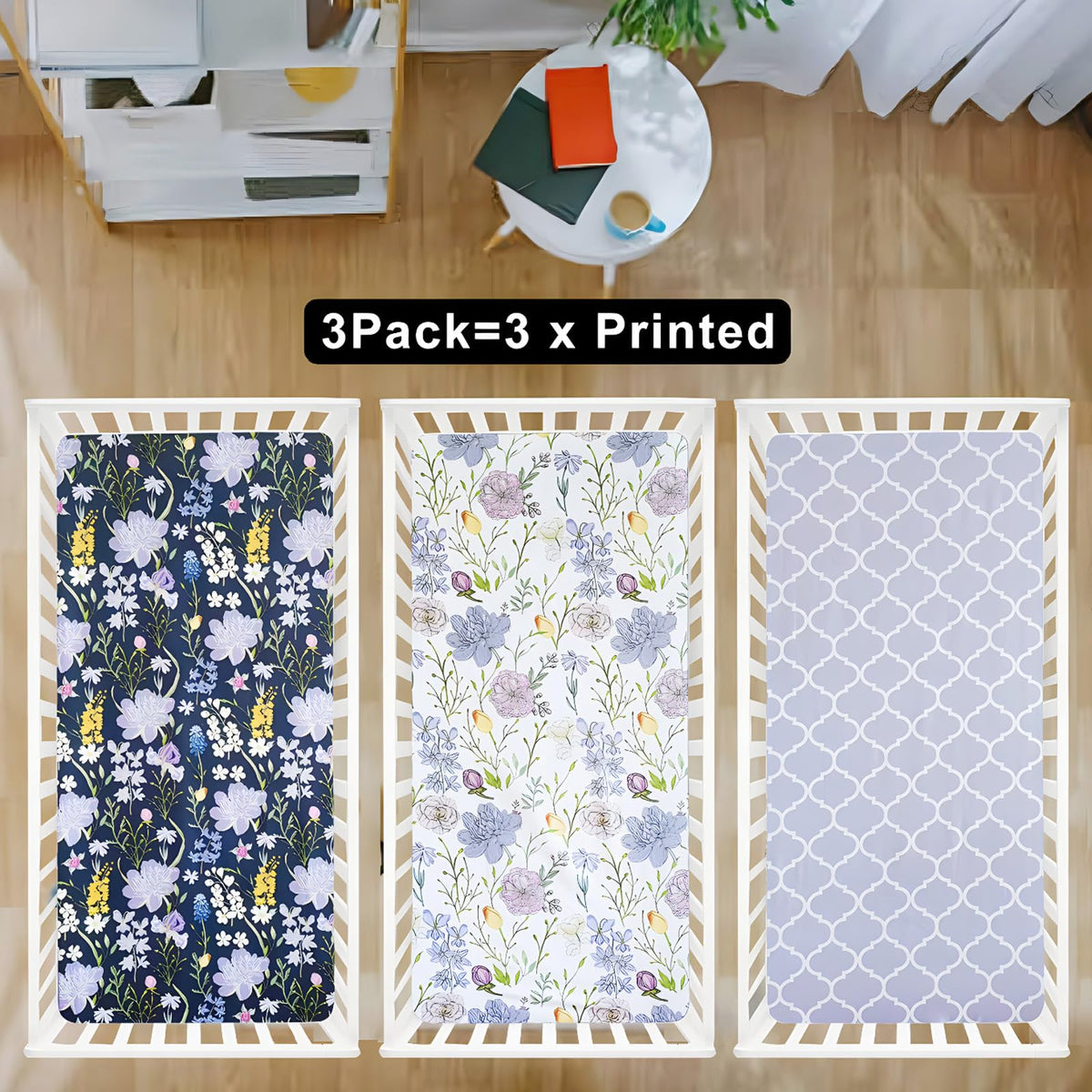 Soft Floral Crib Sheets 3 Pack 28'' X 52'' Fitted Microfiber Violet B50437