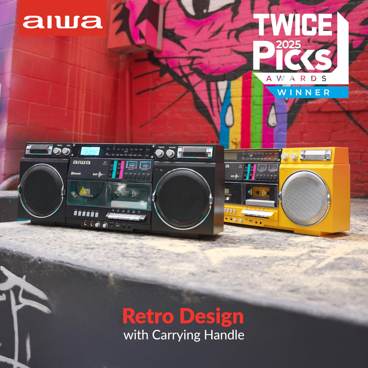 Retro Boombox CD Player with Cassette Recording, Bluetooth, FM/AM Radio, USB/SD/AUX Inputs, Dual 40W Speakers E339548