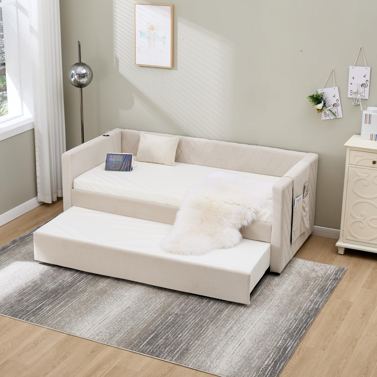 Twin Size Velvet Upholstered Daybed with Trundle C973361
