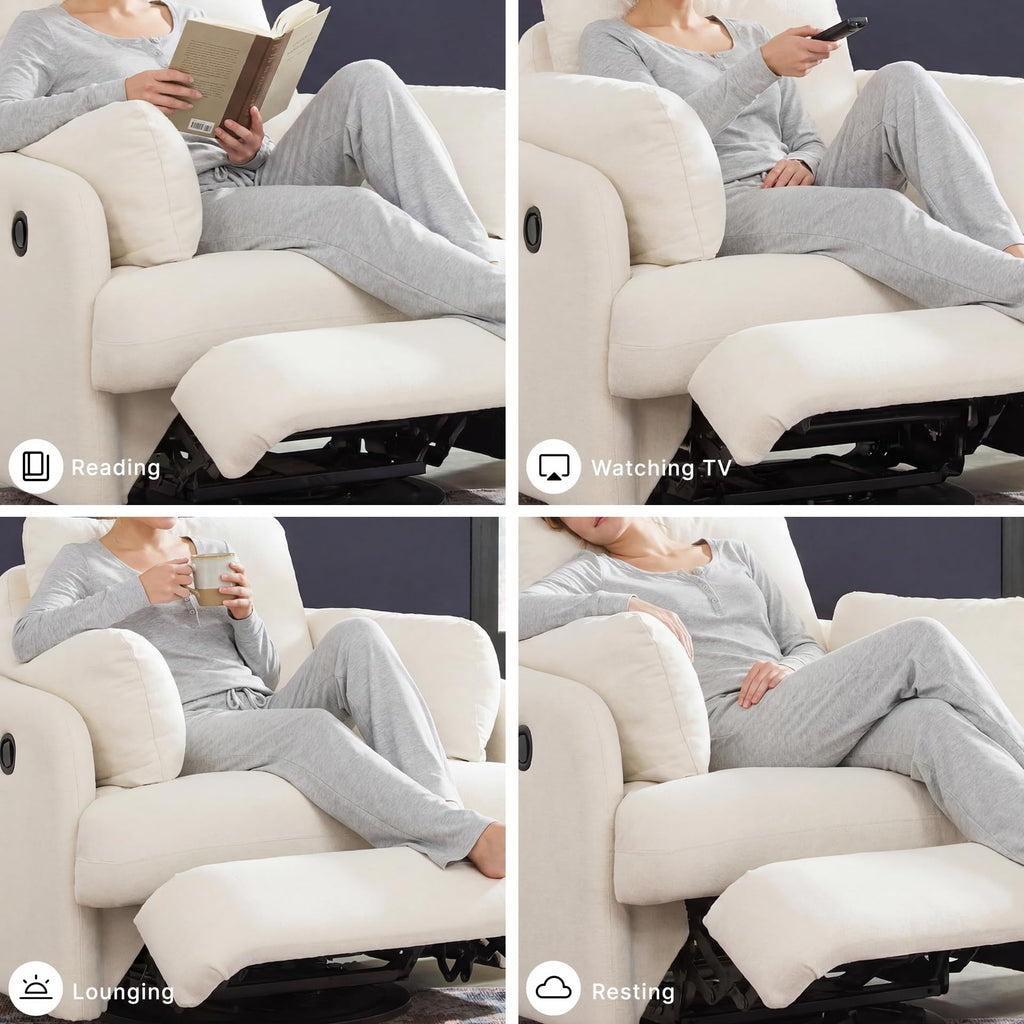 Beige Swivel Glider Recliner Rocking Chair F43775