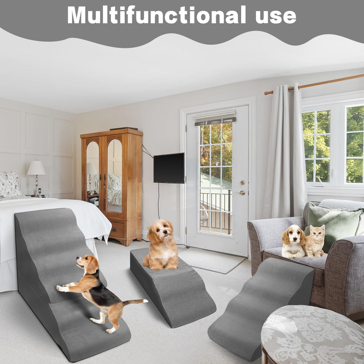 6-Step Grey Foam Dog Stairs J1669