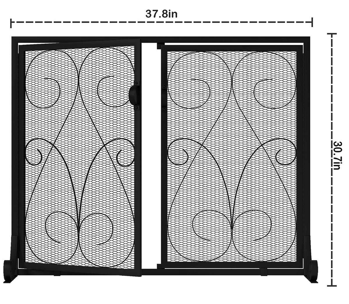 2-Panel Wrought Iron Fireplace Screen with Doors Black M715