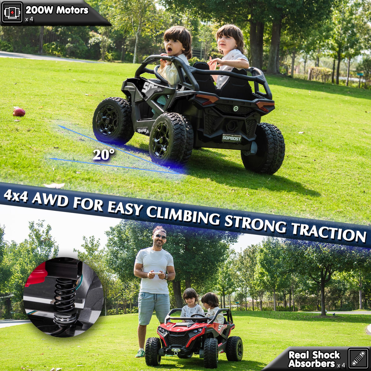 Black 2-Seater 4WD Ride On Car S4337
