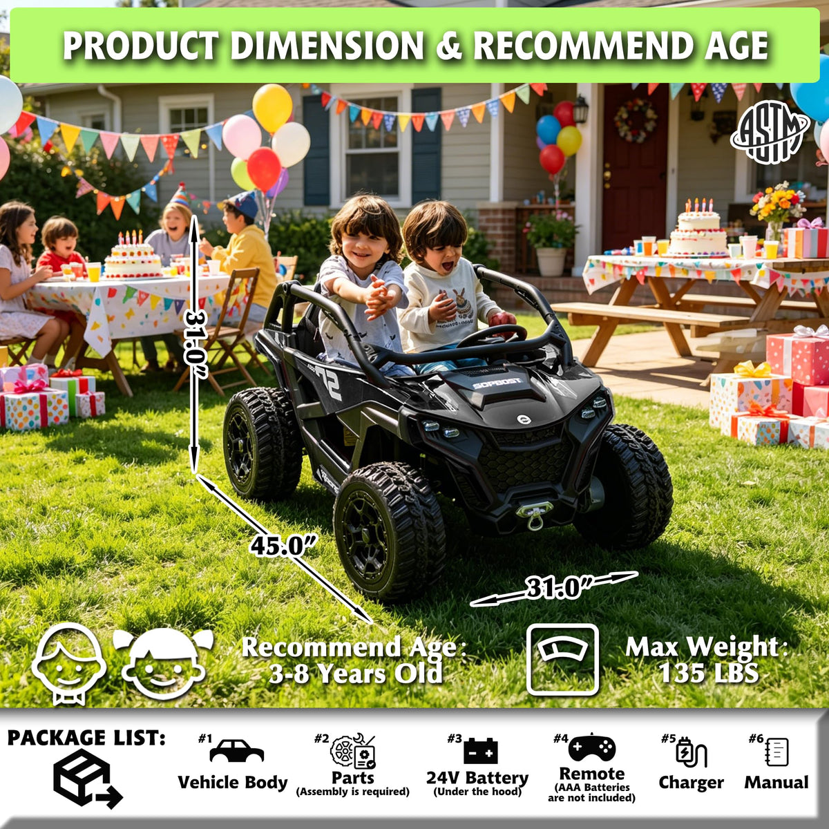 Black 2-Seater 4WD Ride On Car S4337