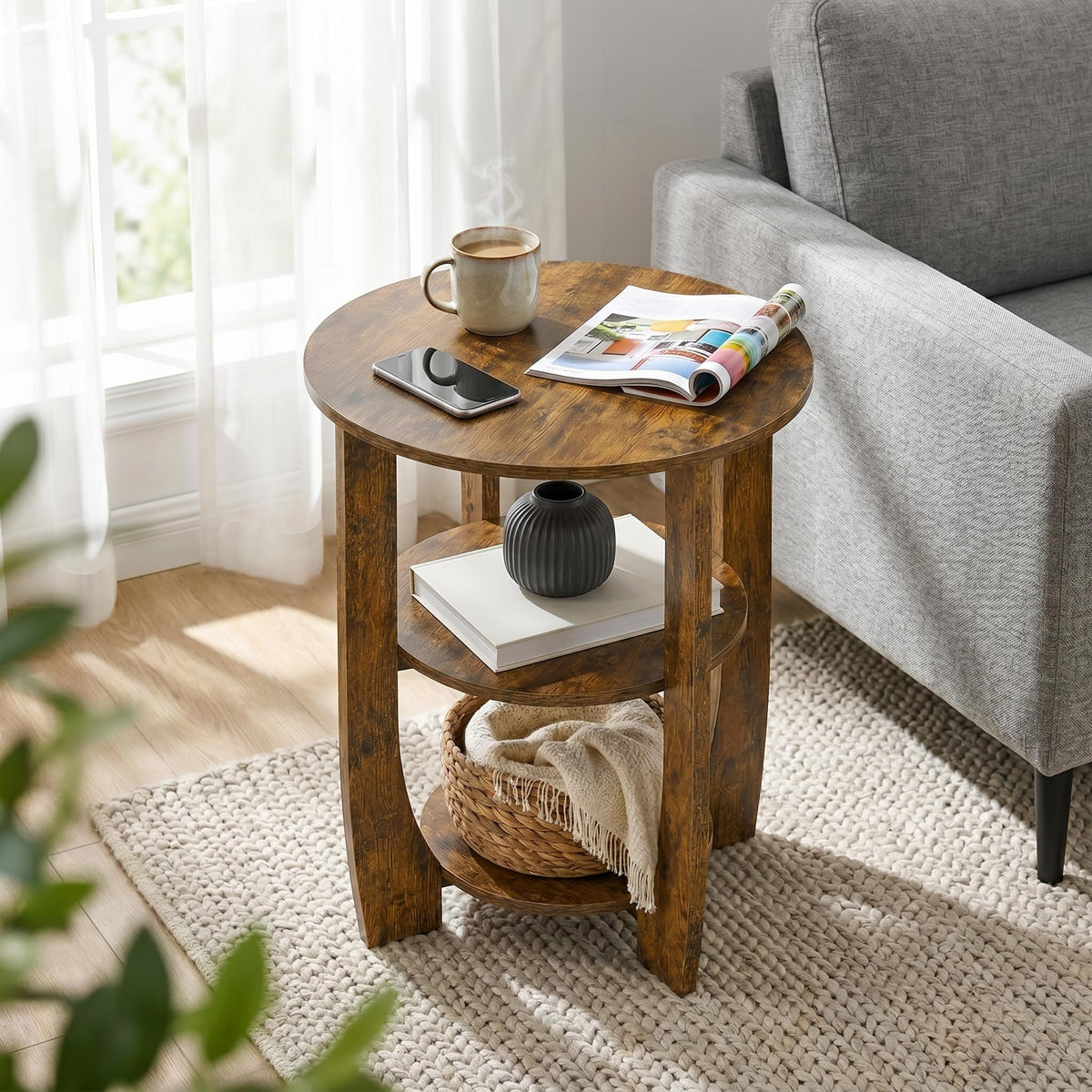 Rustic Brown 19.7 inch Round Side Table J90787