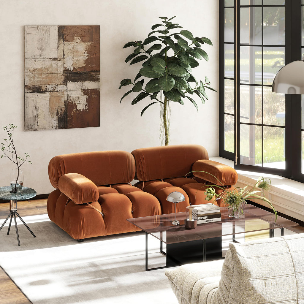 Burnt Orange Performance Velvet 2-Piece Loveseat Sofa B494