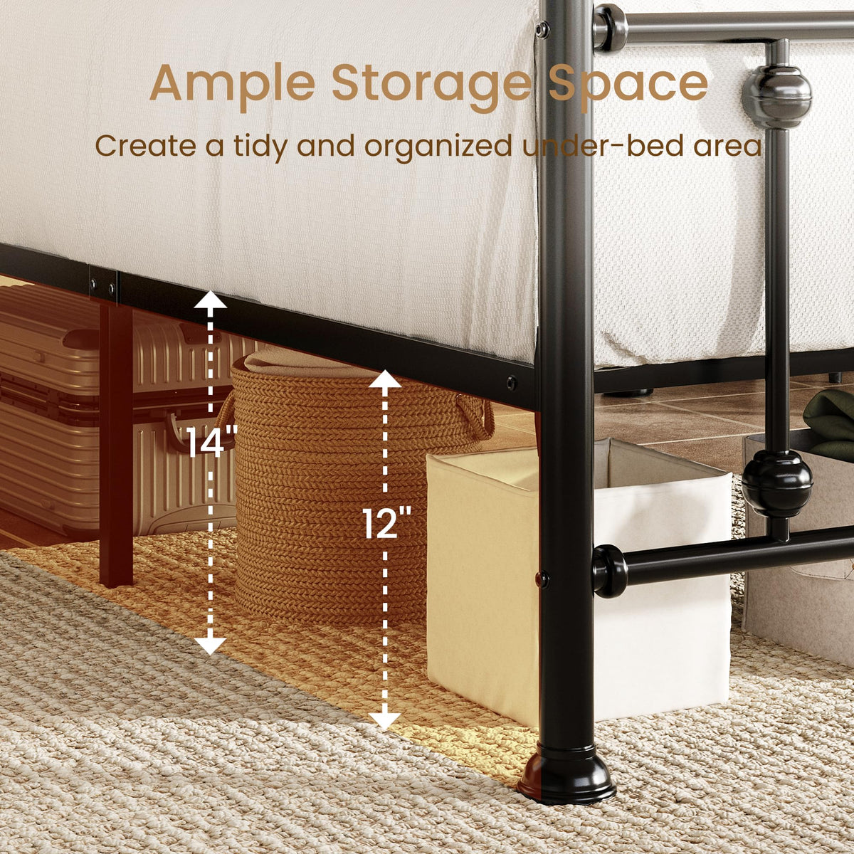 Queen Metal Bed Frame with Victorian Headboard and Footboard Black I195355